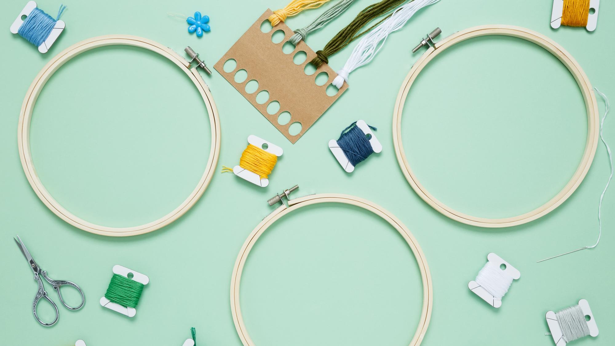 studio workstation with hoops and threads